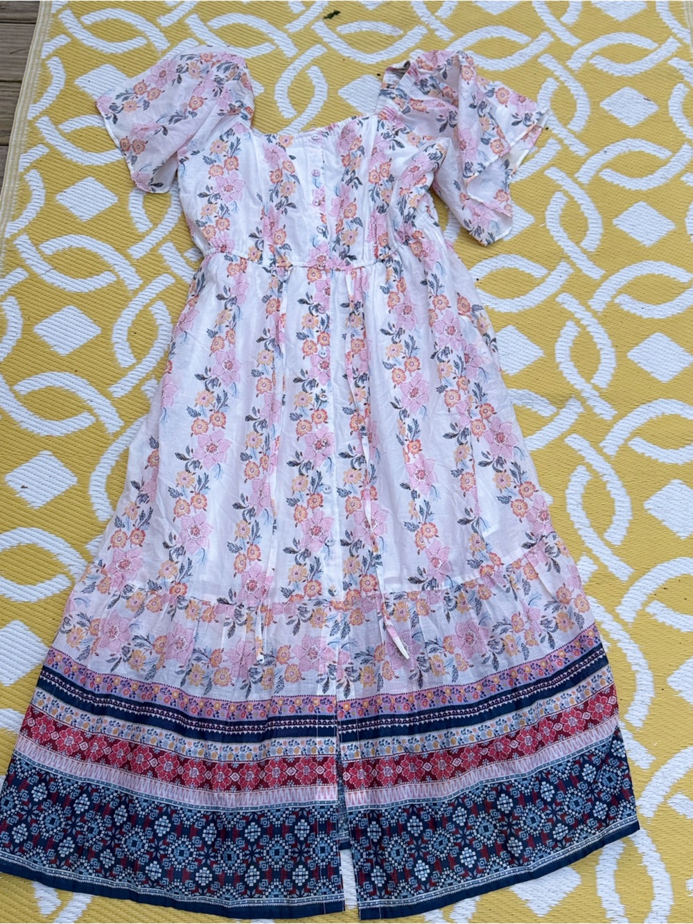 LÉA 1X Cottagecore Boho Floral Maxi Dress Smocked Puff Sleeve 100% Cotton Green